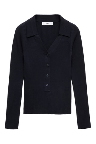 Pull-over maille côtelée boutons - Bleu nuit