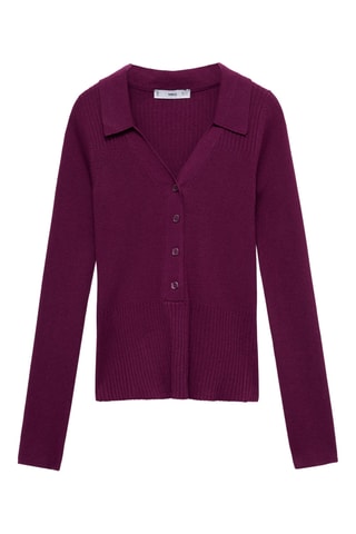 Pull-over maille côtelée boutons - Lie-de-vin