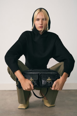 Pull-over maille capuche - Noir