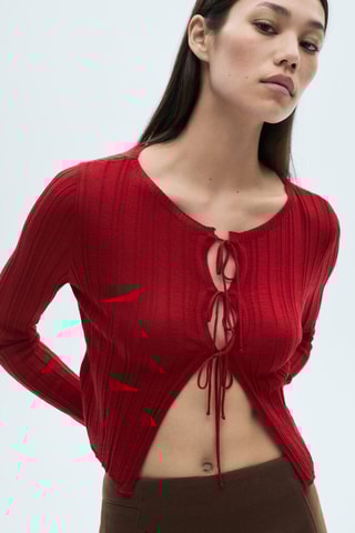 Cardigan maille nœuds - Rouge