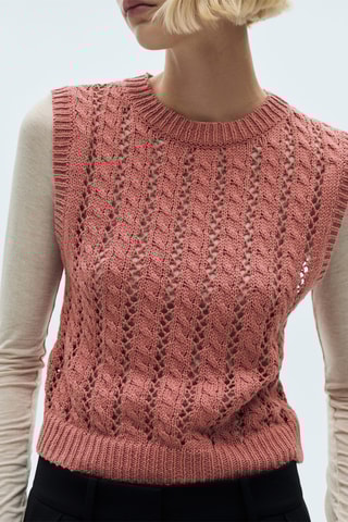 Gilet maille détails ajourés - Rose
