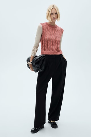 Gilet maille détails ajourés - Rose