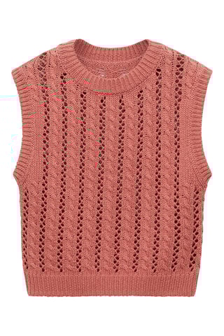 Gilet maille détails ajourés - Rose