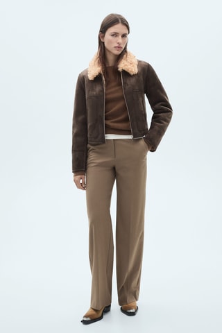 Veste effet daim col imitation mouton retourné - Marron