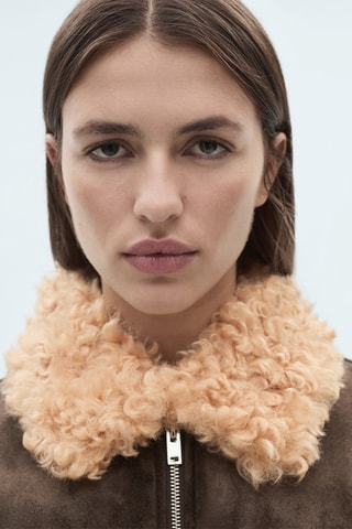 Veste effet daim col imitation mouton retourné - Marron