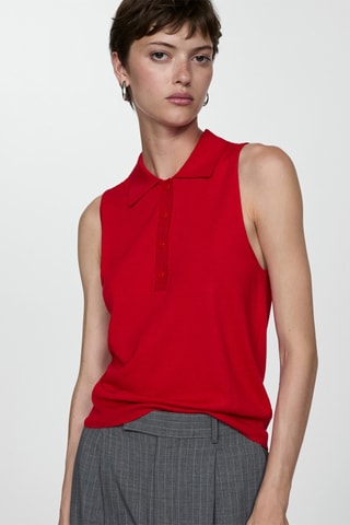 Gilet maille fine col polo - Rouge