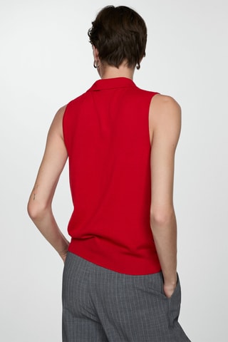 Gilet maille fine col polo - Rouge