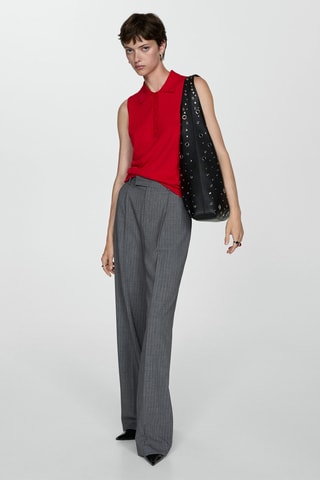Gilet maille fine col polo - Rouge