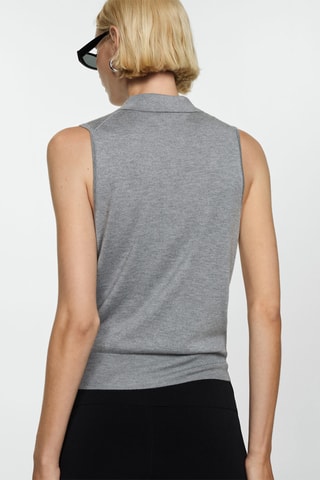 Gilet maille fine col polo - Gris