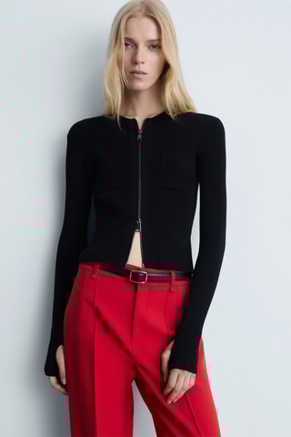 Veste en maille fine fermeture éclair - Noir
