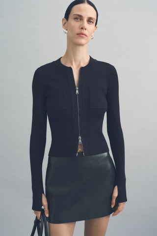 Veste en maille fine fermeture éclair - Noir