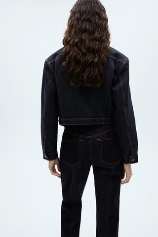 Blouson en jean col contrastant - Bleu