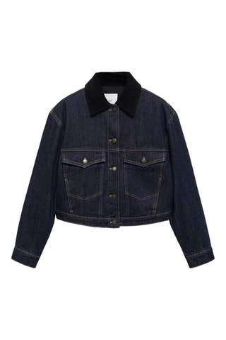 Blouson en jean col contrastant - Bleu