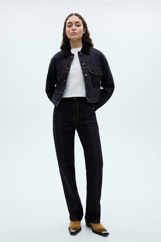 Blouson en jean col contrastant - Bleu