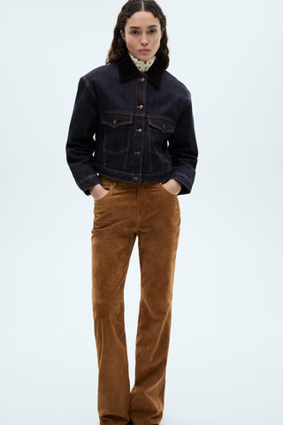 Blouson en jean col contrastant - Bleu