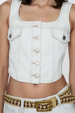 Gilet en jean crop poches - Bleu clair