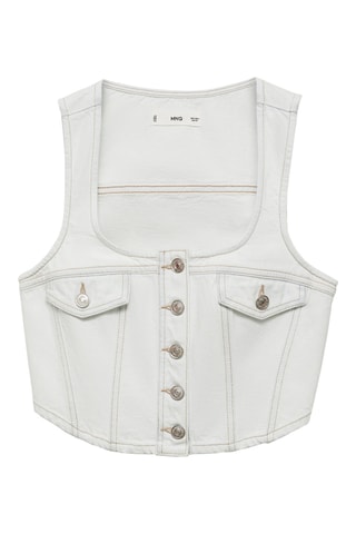Gilet en jean crop poches - Bleu clair
