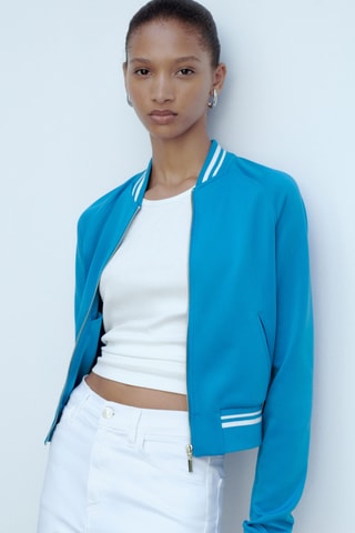 Veste bomber rayures contrastantes - Bleu