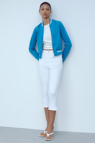 Veste bomber rayures contrastantes - Bleu