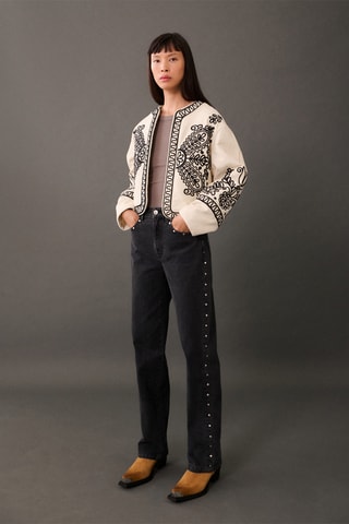 Veste brodée coton - Crème