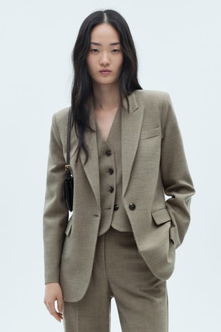 Blazer costume micro pied-de-poule - Kaki