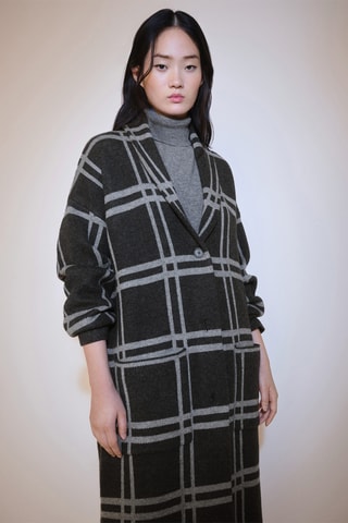 Manteau maille carreaux - Gris
