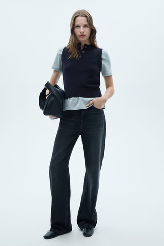 Gilet maille col boutonné - Bleu nuit