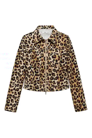 Blouson léopard double fermeture éclair - Beige