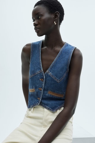 Gilet en jean détails contrastés - Bleu