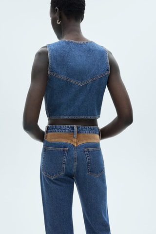 Gilet en jean détails contrastés - Bleu