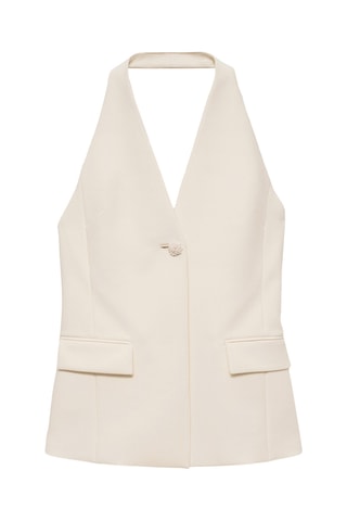 Gilet emmanchures américaines bouton bijou - Crème