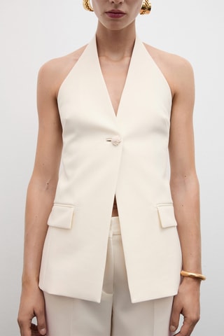 Gilet emmanchures américaines bouton bijou - Crème