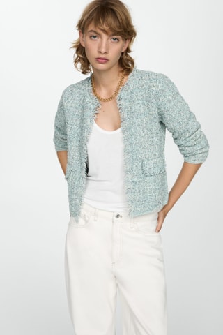 Veste tweed bords effilochés - Vert d'eau