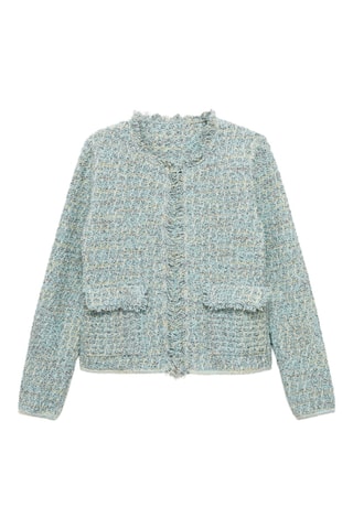 Veste tweed bords effilochés - Vert d'eau