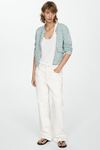 Veste tweed bords effilochés - Vert d'eau