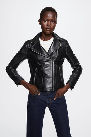 Blouson biker en cuir - Noir
