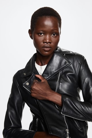 Blouson biker en cuir - Noir