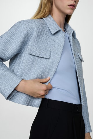Veste crop tweed poches - Bleu