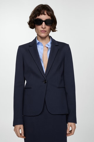 Veste cintrée maille point de Rome - Bleu marine
