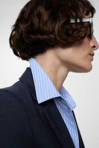 Veste cintrée maille point de Rome - Bleu marine