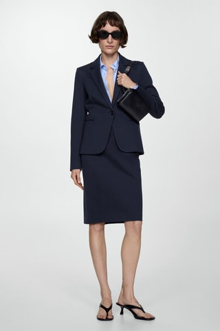 Veste cintrée maille point de Rome - Bleu marine