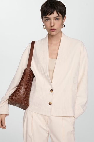 Veste coton col V - Beige