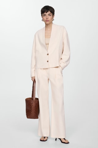 Veste coton col V - Beige