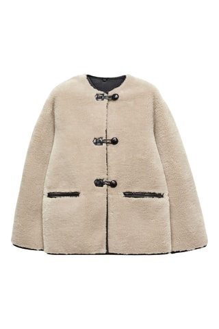 Manteau en fausse fourrure à ornements - Beige