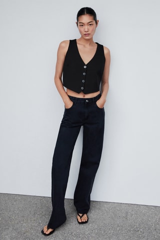 Gilet crop boutons - Noir