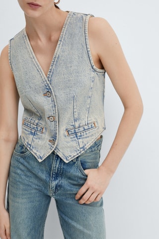 Gilet jean coutures - Bleu