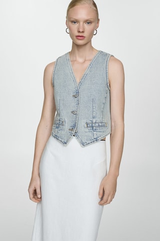 Gilet jean coutures - Bleu