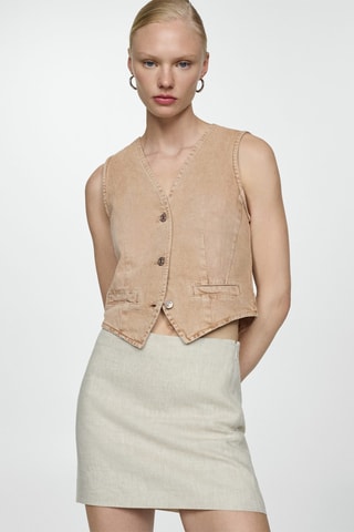 Gilet jean coutures - Beige