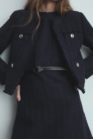 Veste tweed boutons bijoux - Bleu nuit