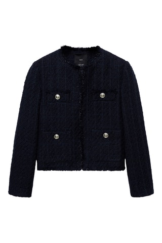 Veste tweed boutons bijoux - Bleu nuit
